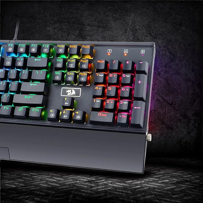 Redragon K567 RGB Wired Mechanical Gaming Keyboard – 104 Keys Full Size, Blue Switch, Aircraft-Grade Aluminium, Detachable Palm Rest – Black