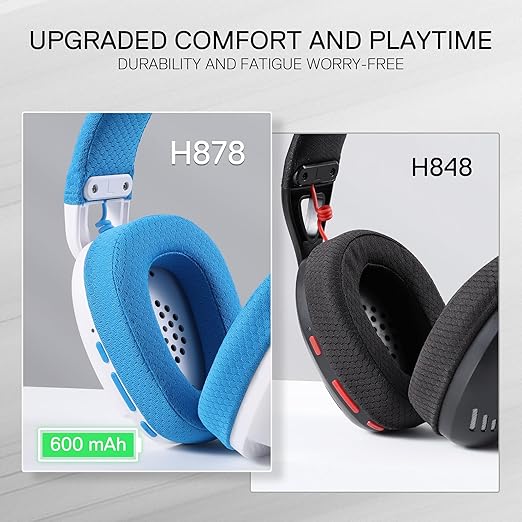 Redragon H878 SKULD PRO 3-Mode Wireless Gaming Headset – 40mm Drivers, Virtual 7.1, 200g Featherlight, Washable Fabric, Detachable Mic, Blue Vibe Lighting – White/Blue