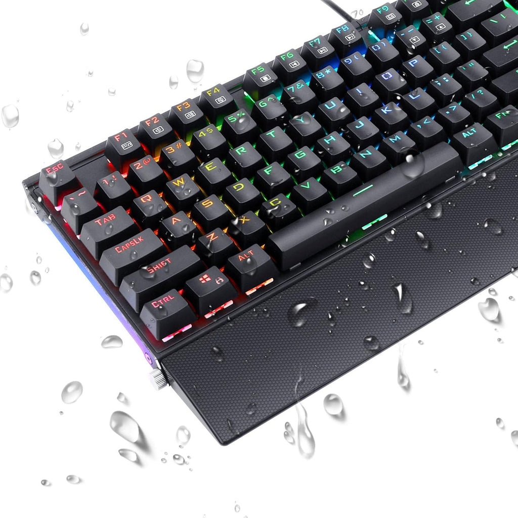 Redragon K567 RGB Wired Mechanical Gaming Keyboard – 104 Keys Full Size, Blue Switch, Aircraft-Grade Aluminium, Detachable Palm Rest – Black