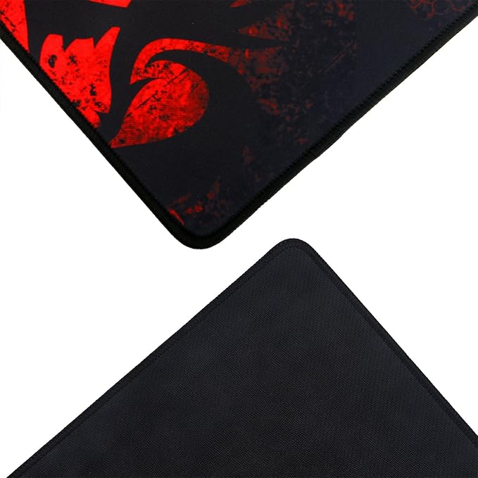 Redragon P016 PISCES Gaming Mouse Pad – Dragon Silhouette Design, Black Stitched Edges, Non-Slip Rubber Base, Smooth Fabric Surface – Black/Red