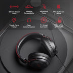 Redragon H386 DIOMEDES Wired Gaming Headset – 7.1 Surround Sound, 53mm Drivers, 188g Honeycomb Shell, Steel Frame, Detachable Boom Mic, USB-C/AUX/USB-A – Black/Red