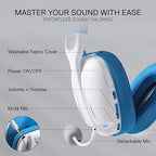 Redragon H878 SKULD PRO 3-Mode Wireless Gaming Headset – 40mm Drivers, Virtual 7.1, 200g Featherlight, Washable Fabric, Detachable Mic, Blue Vibe Lighting – White/Blue