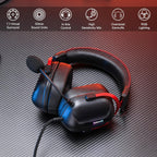 Redragon H312 CYBILL Virtual 7.1 Surround RGB USB Wired Gaming Headset – 50mm Drivers, Detachable Boom Mic, In-Line Control, Adjustable Ear Cup, Mesh Leather Headband – Black/Red
