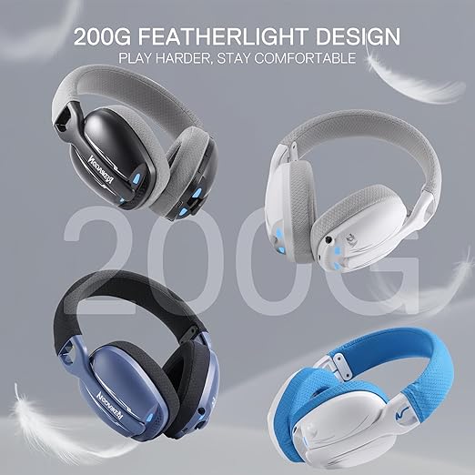 Redragon H878 SKULD PRO 3-Mode Wireless Gaming Headset – 40mm Drivers, Virtual 7.1, 200g Featherlight, Washable Fabric, Detachable Mic, Blue Vibe Lighting – White/Blue
