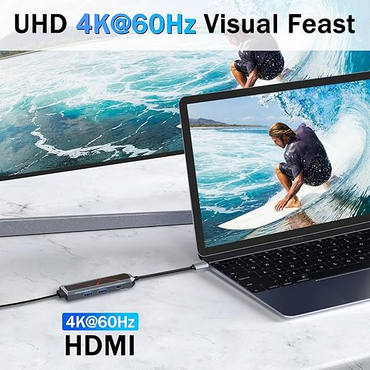 Redragon UCA-4 4-in-1 USB-C Hub – 4K@60Hz HDMI, 2x USB-A 5Gbps, 100W PD Pass-Through – MacBook, iPad, Windows, Android – Space Gray