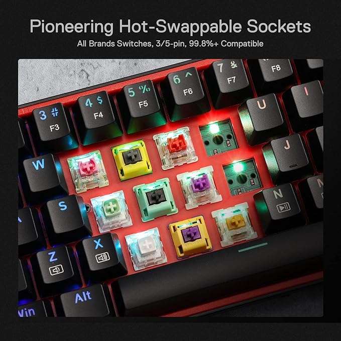 Redragon K628 POLLUX RGB 75% Hot-Swap Wired Mechanical Gaming Keyboard – 78 Keys, Red Switch, Free-Mod PCB, 470g Ultra-Light, Pro Software – Black/Red