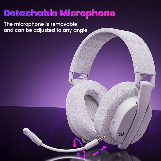 Redragon H888 3-in-1 Wireless Gaming Headset – 168g Ultra-Light, 40mm Drivers, Virtual 7.1 Surround, Mesh Fabric, Detachable Mic – Black / White