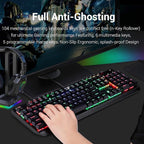 Redragon K555-R INDRAH RGB Wired Mechanical Gaming Keyboard – 104 Keys Full Size, Blue Switch, Macro Keys, Wrist Rest, Spill-Resistant – Black