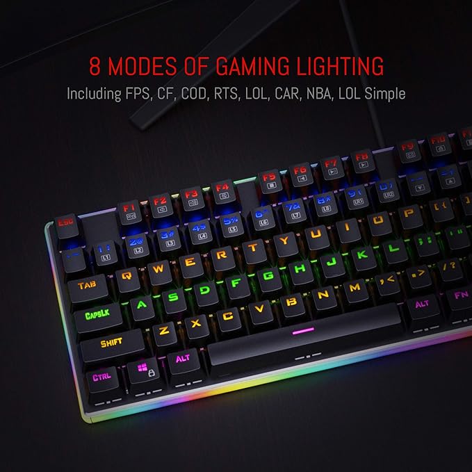 Redragon K577R KALI RGB Wired Mechanical Gaming Keyboard – 104 Keys Full Size, Tactile Red Switch, 19 Backlight Modes, Bottom RGB Lighting – Black