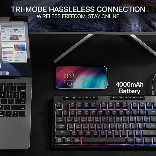 Redragon K516 PRO Shiva TKL RGB 3-Mode Wireless Membrane Gaming Keyboard – 87 Keys, 80% TKL Layout
