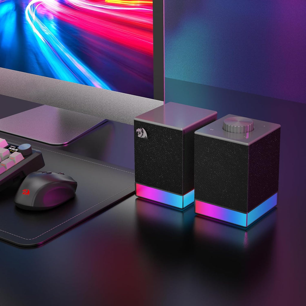 Redragon GS517 RGB Desktop Speakers – 2.0 Stereo Powerful Bass BT & USB 8 RGB Effects Touch Control