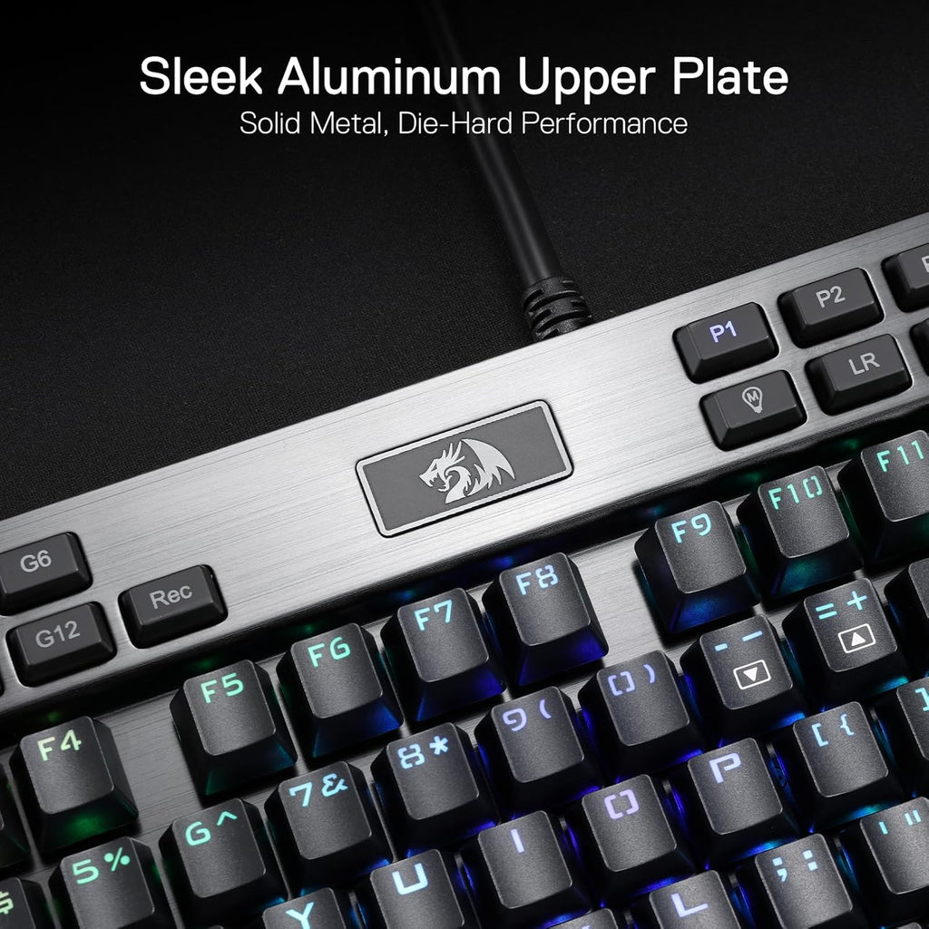 Redragon K550 YAMA RGB Wired Mechanical Gaming Keyboard – Full Size, Purple Switch, 12 Macro Keys, Volume Wheel, USB Pass-through, Detachable Wrist Rest – Black