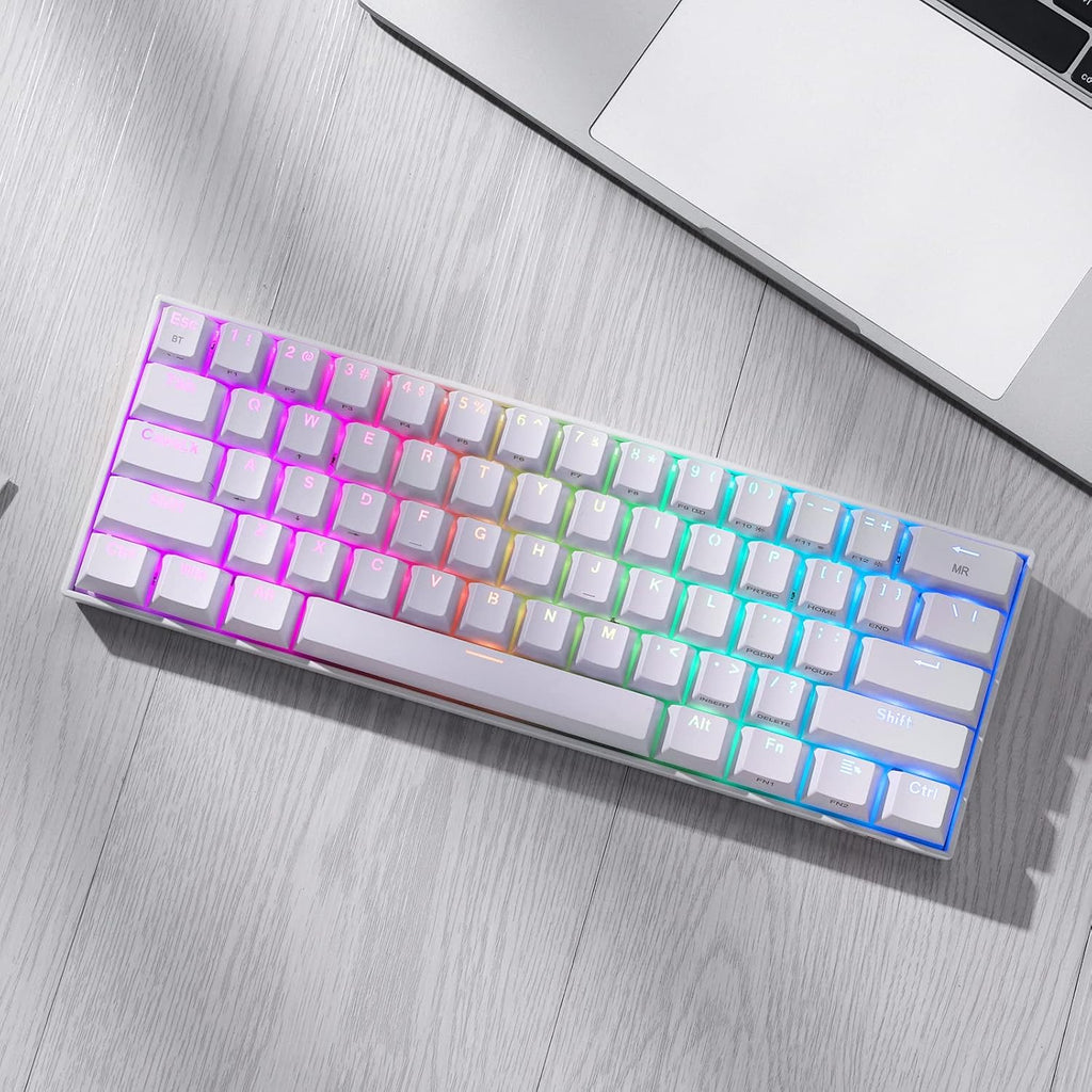 Redragon K530 Pro Draconic 60% RGB 3-Mode Wireless Mechanical Gaming Keyboard – 61 Keys, Hot-Swappable, Blue Switch – White