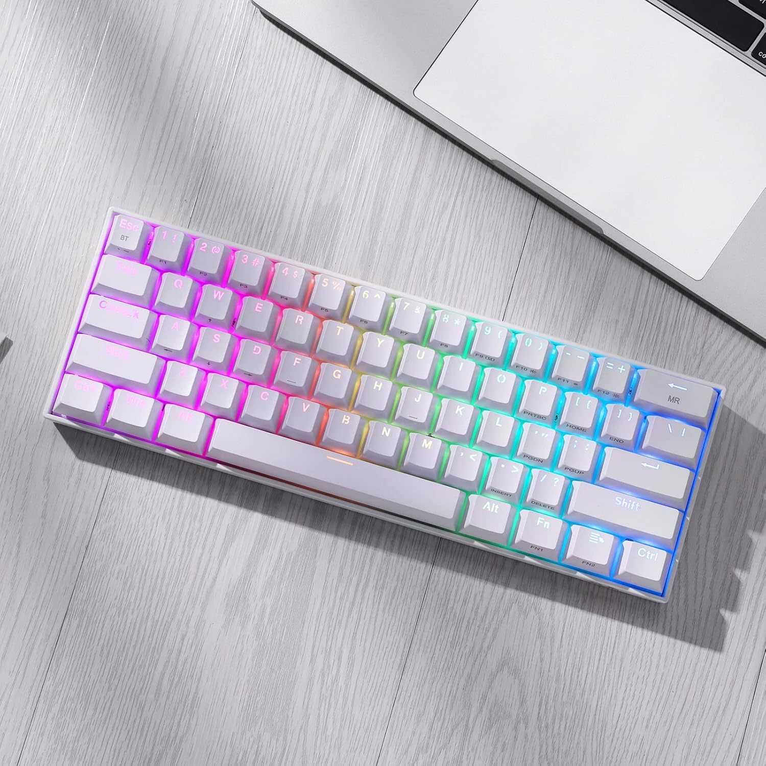 Redragon K530 Pro Draconic 60% RGB 3-Mode Wireless Mechanical Gaming Keyboard – 61 Keys, Hot-Swappable, Blue Switch – White