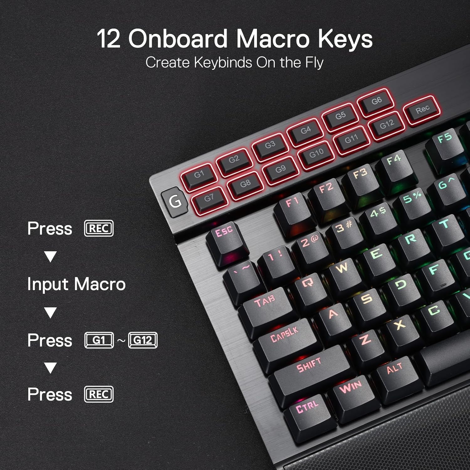 Redragon K550 YAMA RGB Wired Mechanical Gaming Keyboard – Full Size, Purple Switch, 12 Macro Keys, Volume Wheel, USB Pass-through, Detachable Wrist Rest – Black