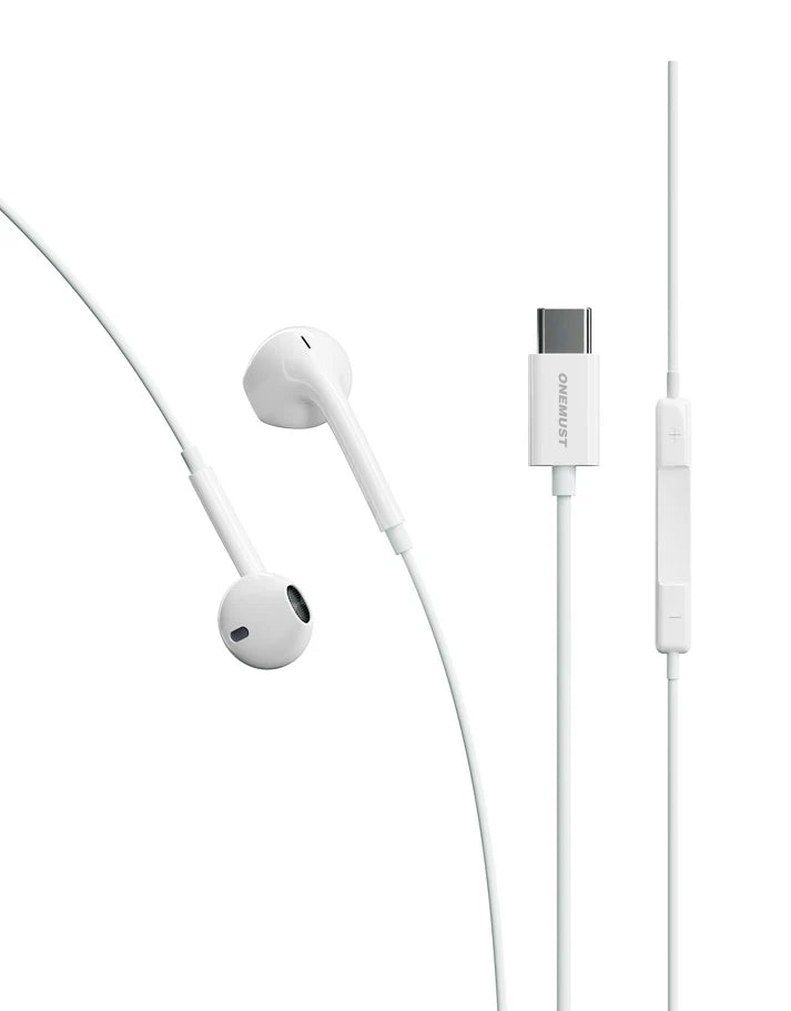 Onemust HP01 USB-C Wired Earphones with Mic - HIFI Stereo - White