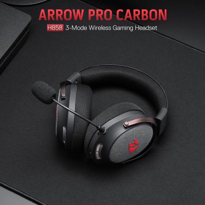 Redragon H858 ARROW PRO CARBON 3-Mode Wireless Gaming Headset – 53mm Drivers, Virtual 7.1, 20H+ Battery, Detachable Noise-Canceling Mic, On-Ear Controls – Carbon Gray