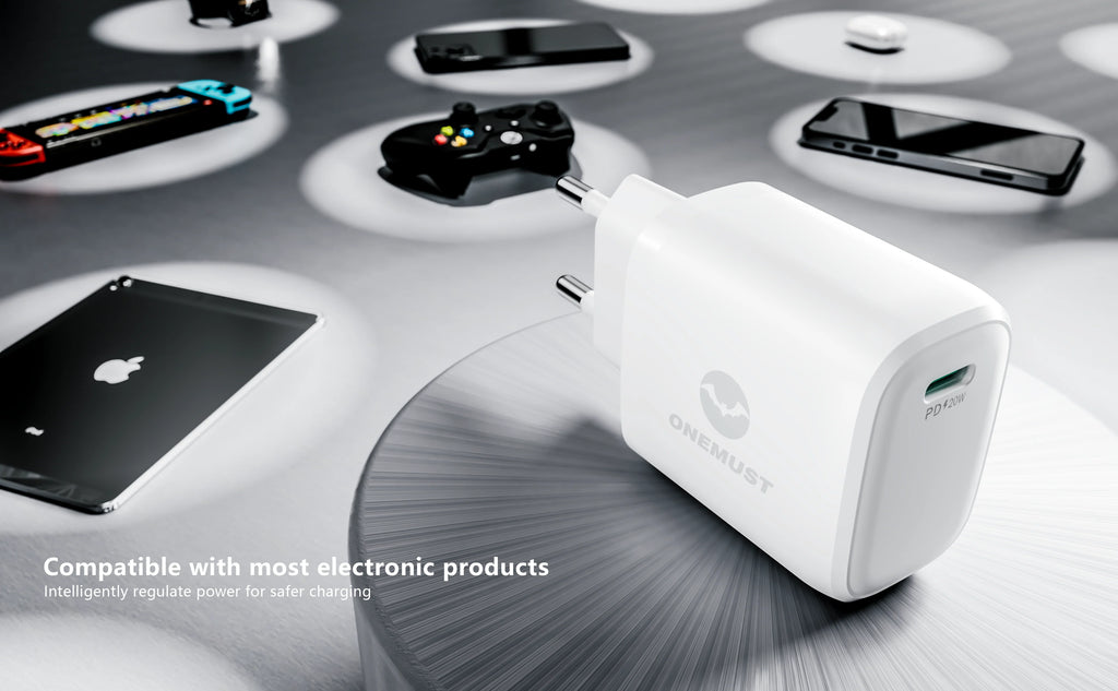 Onemust OM-A04 PD 20W USB-C Fast Charger - White / Black