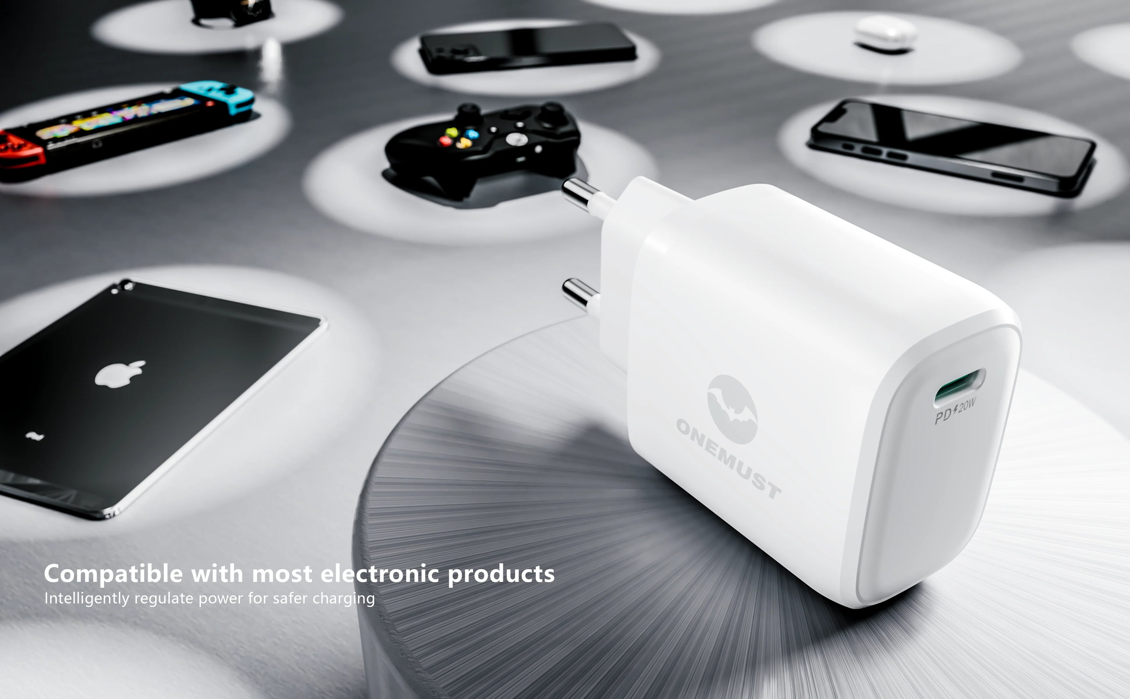 Onemust OM-A04 PD 20W USB-C Fast Charger - White / Black