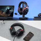 Redragon H312 CYBILL Virtual 7.1 Surround RGB USB Wired Gaming Headset – 50mm Drivers, Detachable Boom Mic, In-Line Control, Adjustable Ear Cup, Mesh Leather Headband – Black/Red