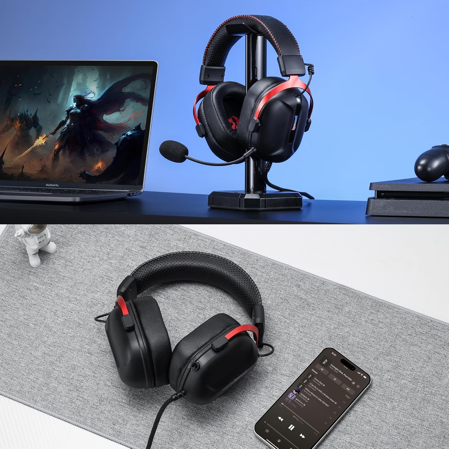 Redragon H312 CYBILL Virtual 7.1 Surround RGB USB Wired Gaming Headset – 50mm Drivers, Detachable Boom Mic, In-Line Control, Adjustable Ear Cup, Mesh Leather Headband – Black/Red
