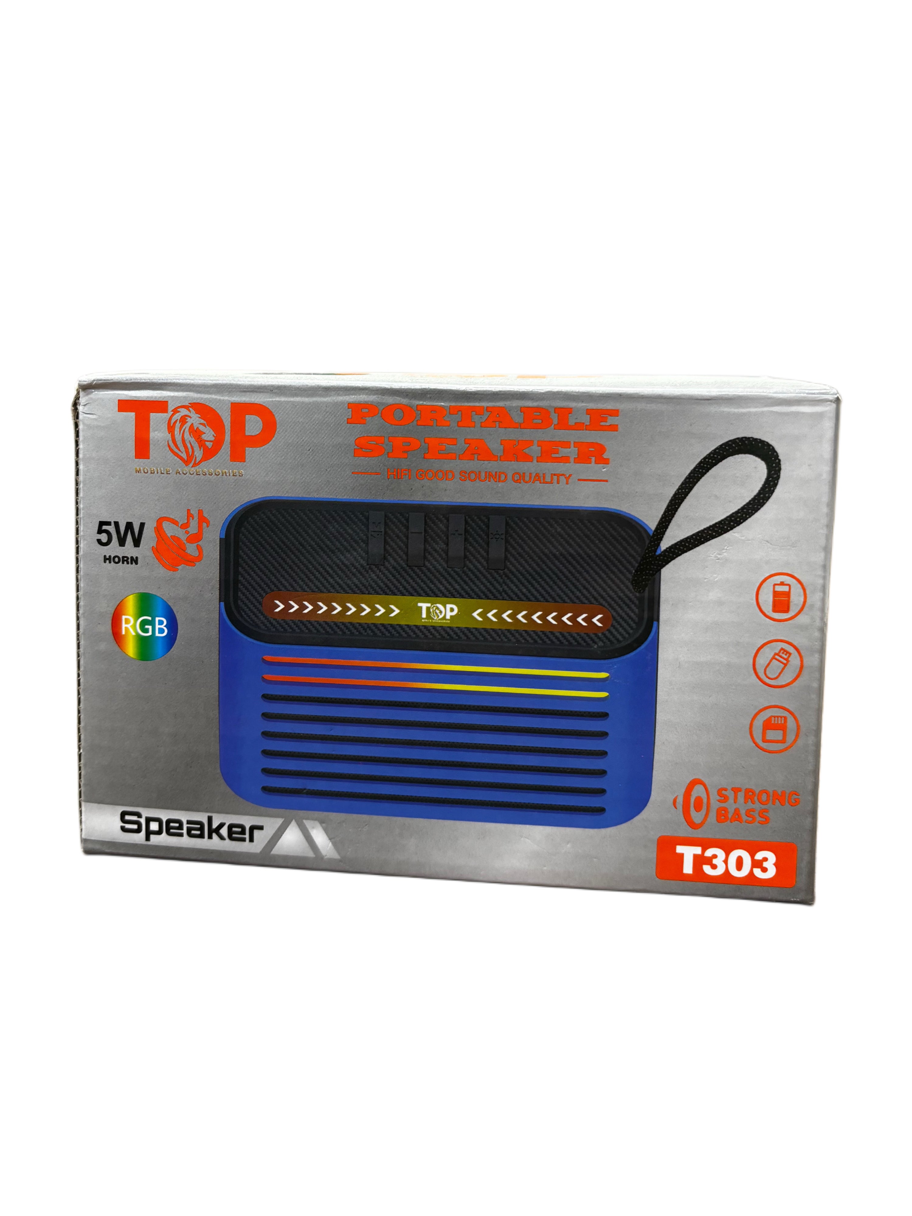 سماعة بلوتوث محمولة توب (TOP T303) بقدرة 5 وات - إضاءة RGB LED وصوت باس (Bass) قوي.