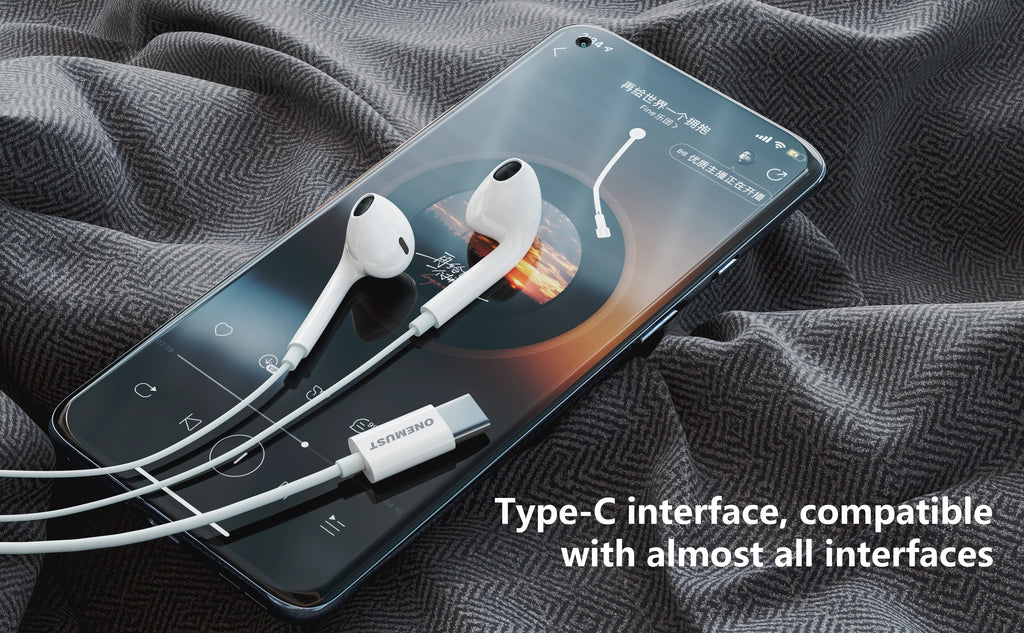 Onemust HP01 USB-C Wired Earphones with Mic - HIFI Stereo - White