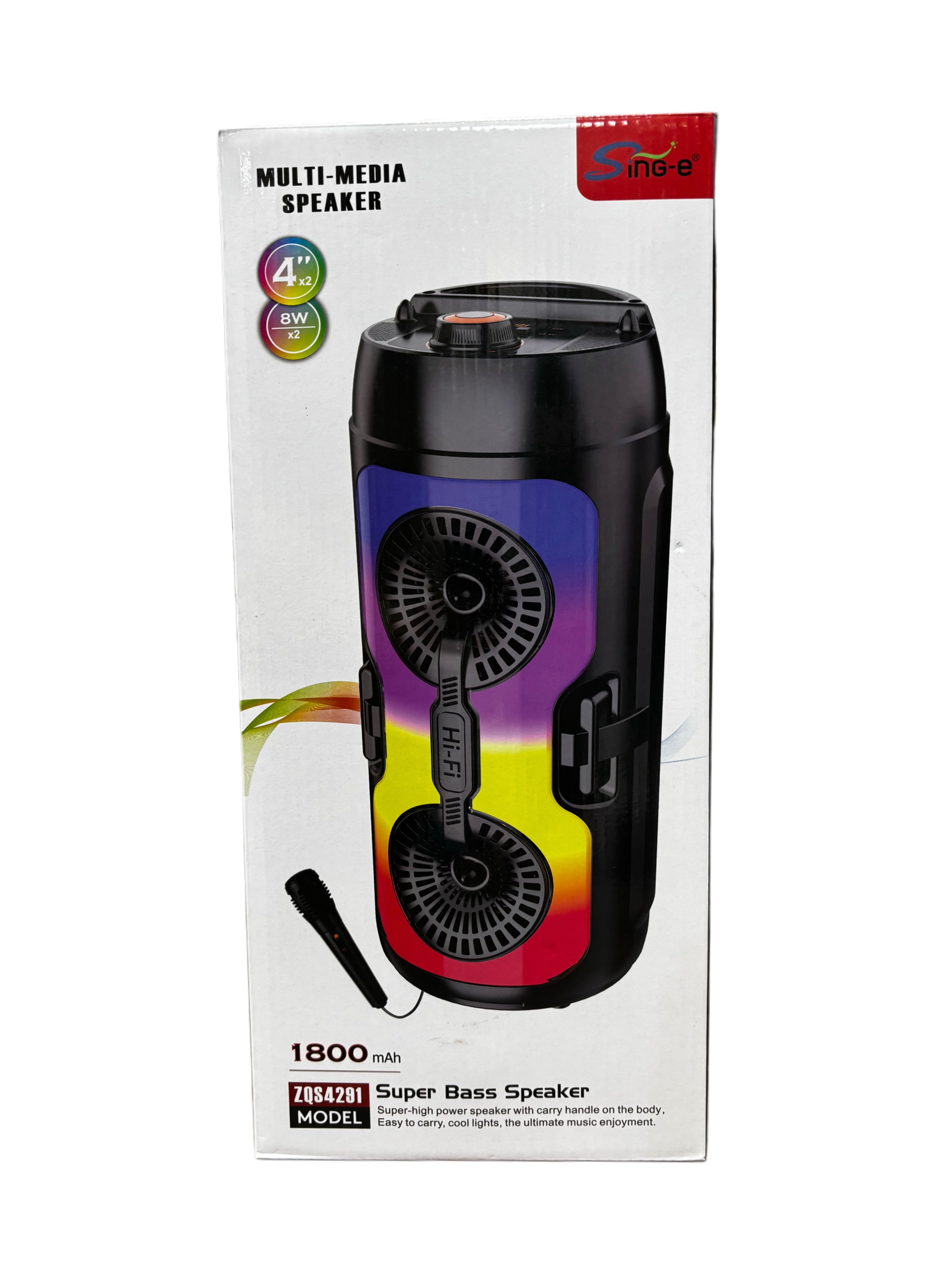 سماعة بلوتوث (Sing-e ZQS4281) بتقنية Super Bass بقدرة 16 وات، مزودة بإضاءة LED وميكروفون