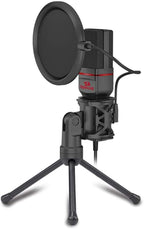 Redragon GM100 Gaming Stream Desktop Condenser Microphone – Cardioid Pattern, Shock Mount, Pop Filter, Tripod Stand, USB Plug-and-Play – Black