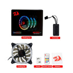 Redragon GC-F011 120mm Full-Color RGB Case Fan 3-Pack – 246 LED Modes, 11 Blades, 1200 RPM, 23.2dBA, Hydraulic Bearing, 6-in-1 Control Box, RF Remote, 8 Silicon Pads – Black