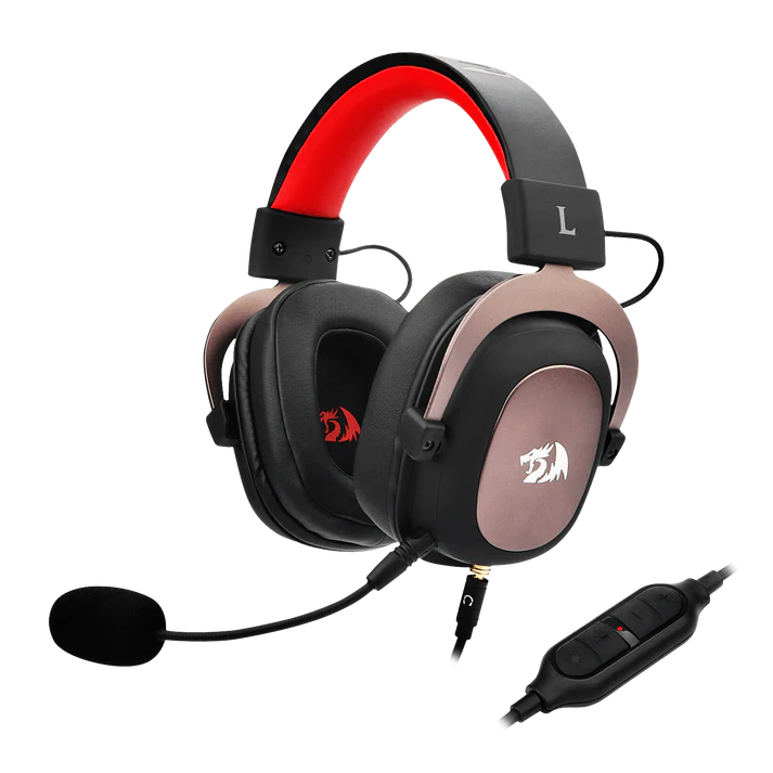 Redragon H510 ZEUS Wired Gaming Headset – 7.1 Surround Sound, 53mm Drivers, Memory Foam Ear Pads, Detachable Boom Mic, In-Line Control, Gold-Plated 3.5mm – Black/Red