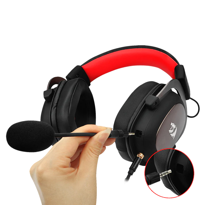 Redragon H510 ZEUS Wired Gaming Headset – 7.1 Surround Sound, 53mm Drivers, Memory Foam Ear Pads, Detachable Boom Mic, In-Line Control, Gold-Plated 3.5mm – Black/Red