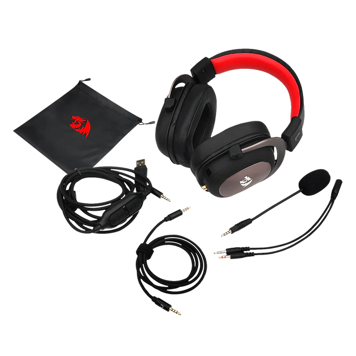 Redragon H510 ZEUS Wired Gaming Headset – 7.1 Surround Sound, 53mm Drivers, Memory Foam Ear Pads, Detachable Boom Mic, In-Line Control, Gold-Plated 3.5mm – Black/Red