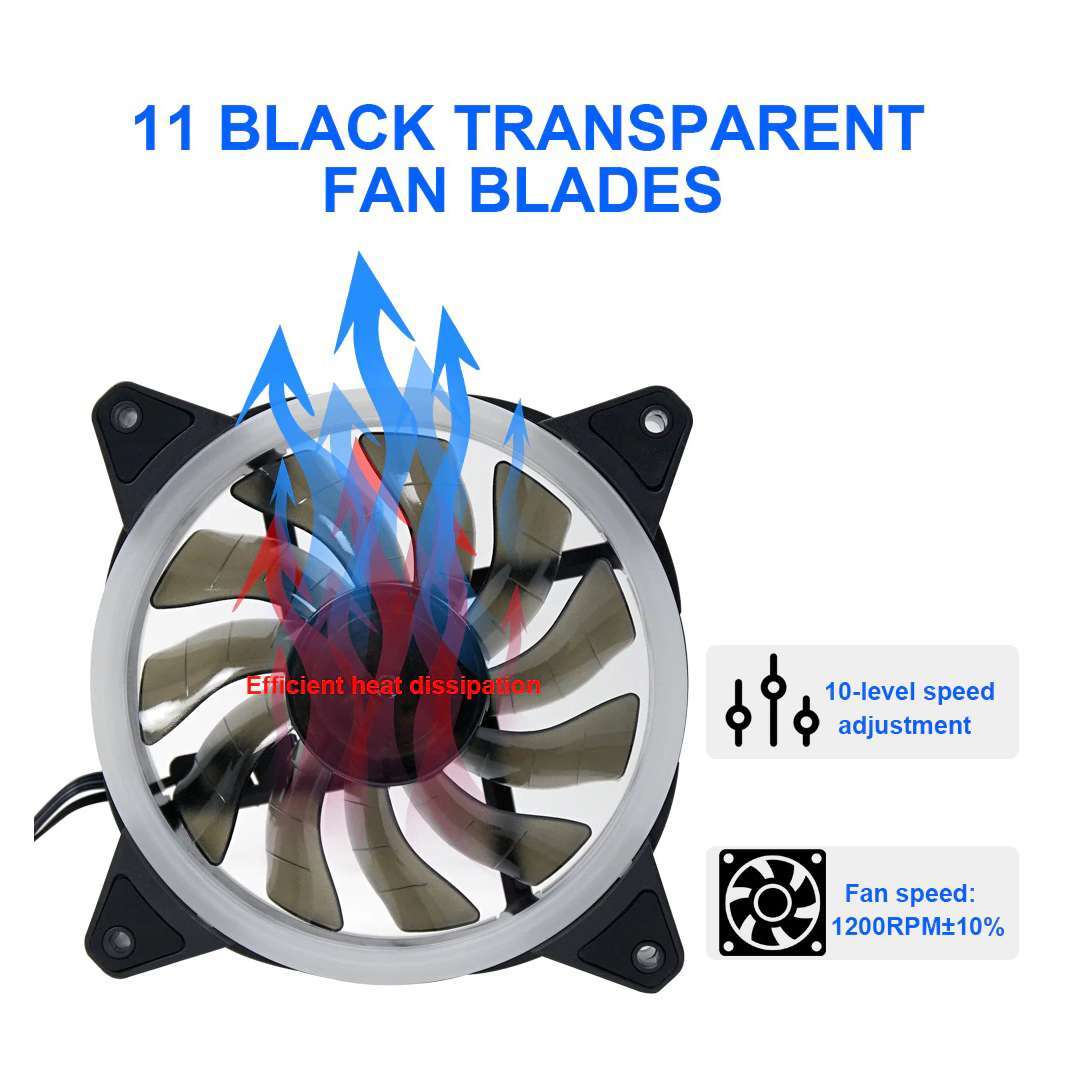 Redragon GC-F011 120mm Full-Color RGB Case Fan 3-Pack – 246 LED Modes, 11 Blades, 1200 RPM, 23.2dBA, Hydraulic Bearing, 6-in-1 Control Box, RF Remote, 8 Silicon Pads – Black