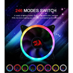 Redragon GC-F011 120mm Full-Color RGB Case Fan 3-Pack – 246 LED Modes, 11 Blades, 1200 RPM, 23.2dBA, Hydraulic Bearing, 6-in-1 Control Box, RF Remote, 8 Silicon Pads – Black