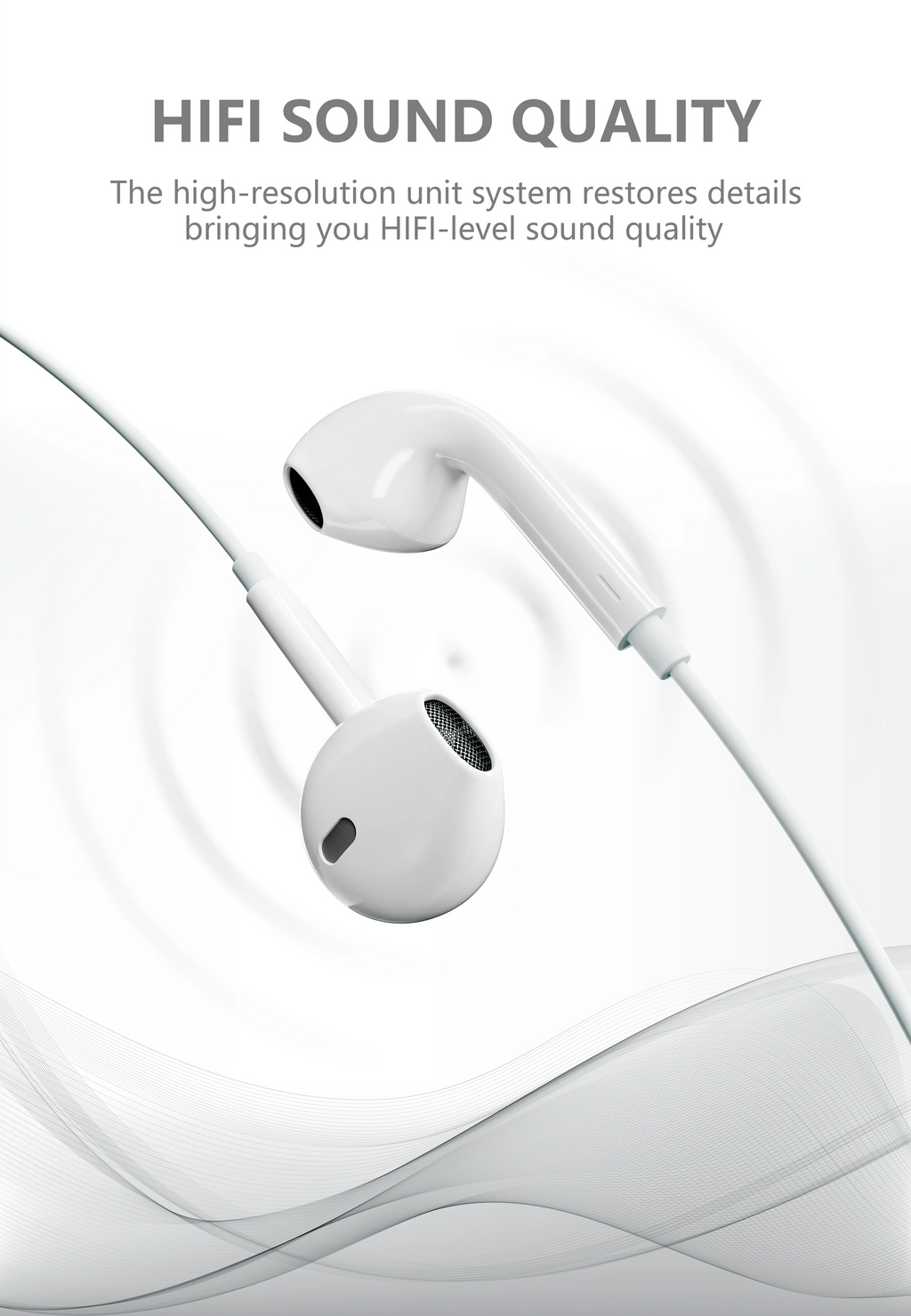 Onemust HP01 USB-C Wired Earphones with Mic - HIFI Stereo - White