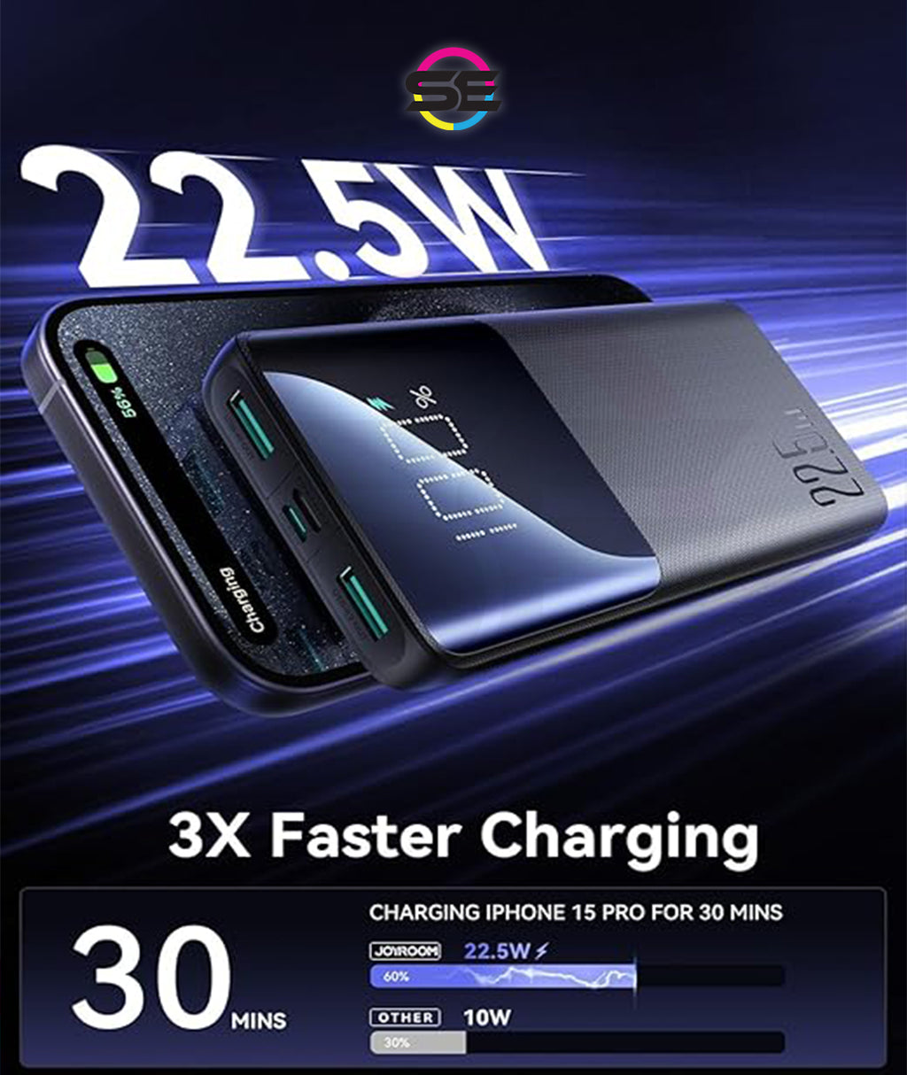 Joyroom JR-QP191 22.5W 10000mAh Power Bank with Digital Display – Black