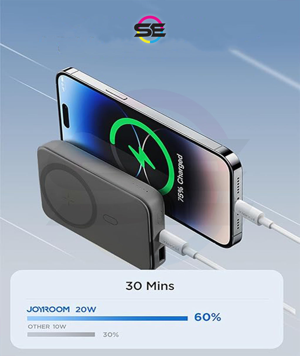 Joyroom JR-W020 20W PD Magnetic Wireless Power Bank, 10,000 mAh Fast Charging Portable Charger, MagSafe-Compatible, USB-C Power Delivery, Qi Wireless Charging – Black | 12-Month Warranty