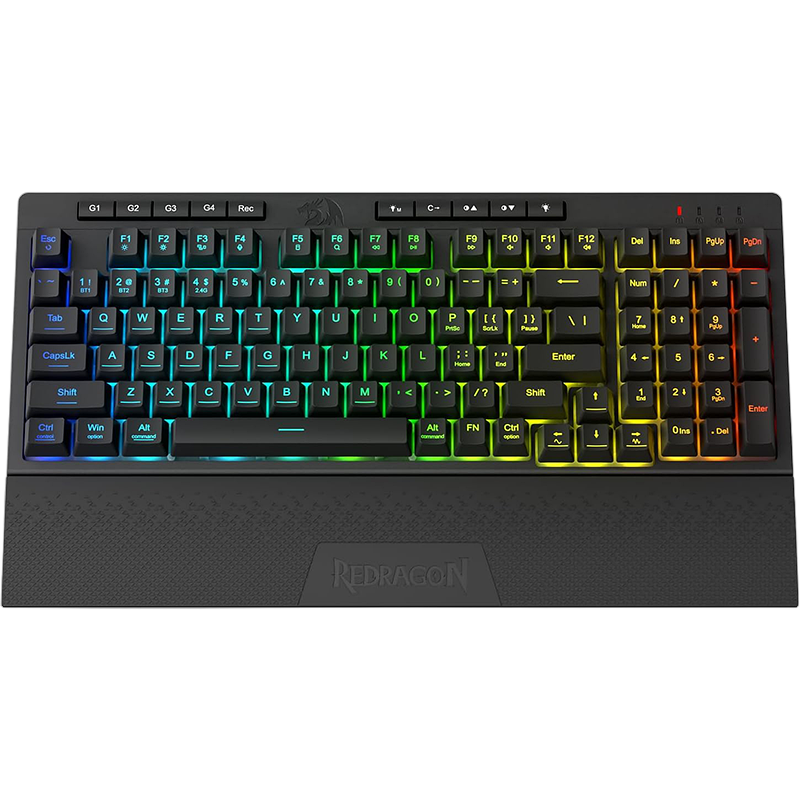 Redragon K515 PRO Shiva RGB 3-Mode Wireless Membrane Gaming Keyboard – 98 Keys, Detachable Wrist Rest