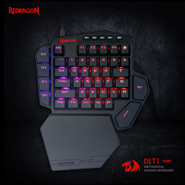 Redragon K585 DITI One-Handed RGB Mechanical Gaming Keyboard – 42 Keys, Blue Switch, 7 Macro Keys, Detachable Wrist Rest – Black