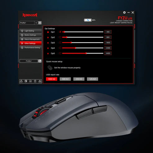 Redragon M995GB-LIT FYZU Lite Tri-Mode Wireless Gaming Mouse – 10K DPI 51g Ultra-Light