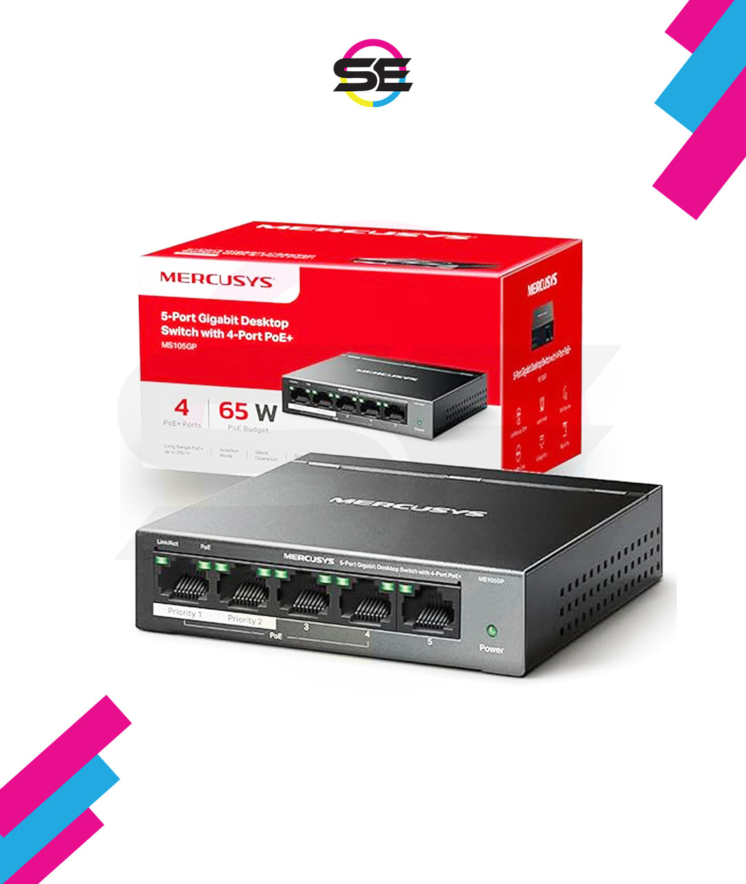 Mercusys MS105GP 5-Port Gigabit Desktop Switch with 4-Port PoE+