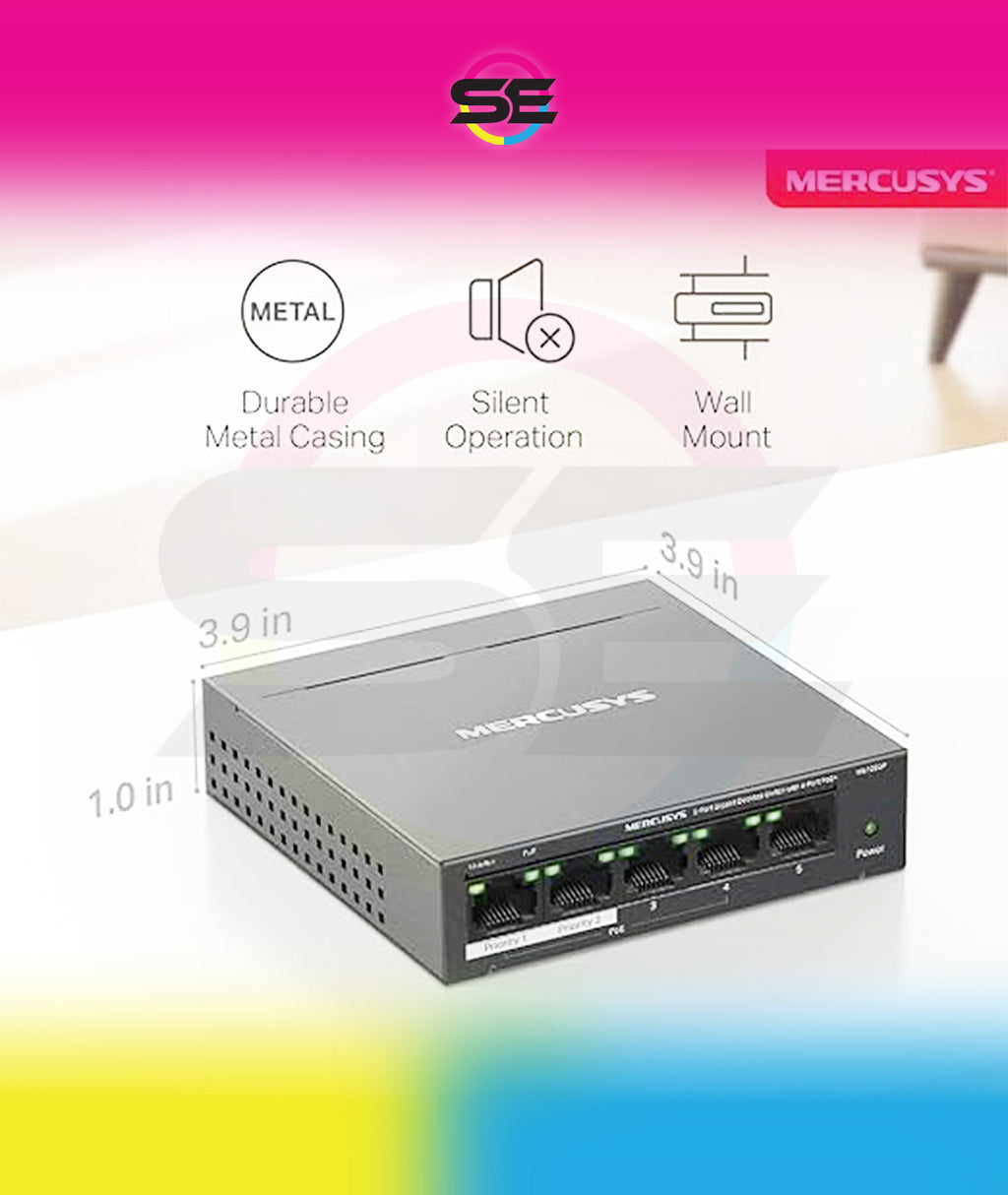 Mercusys MS105GP 5-Port Gigabit Desktop Switch with 4-Port PoE+