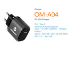 Onemust OM-A04 PD 20W USB-C Fast Charger - White / Black