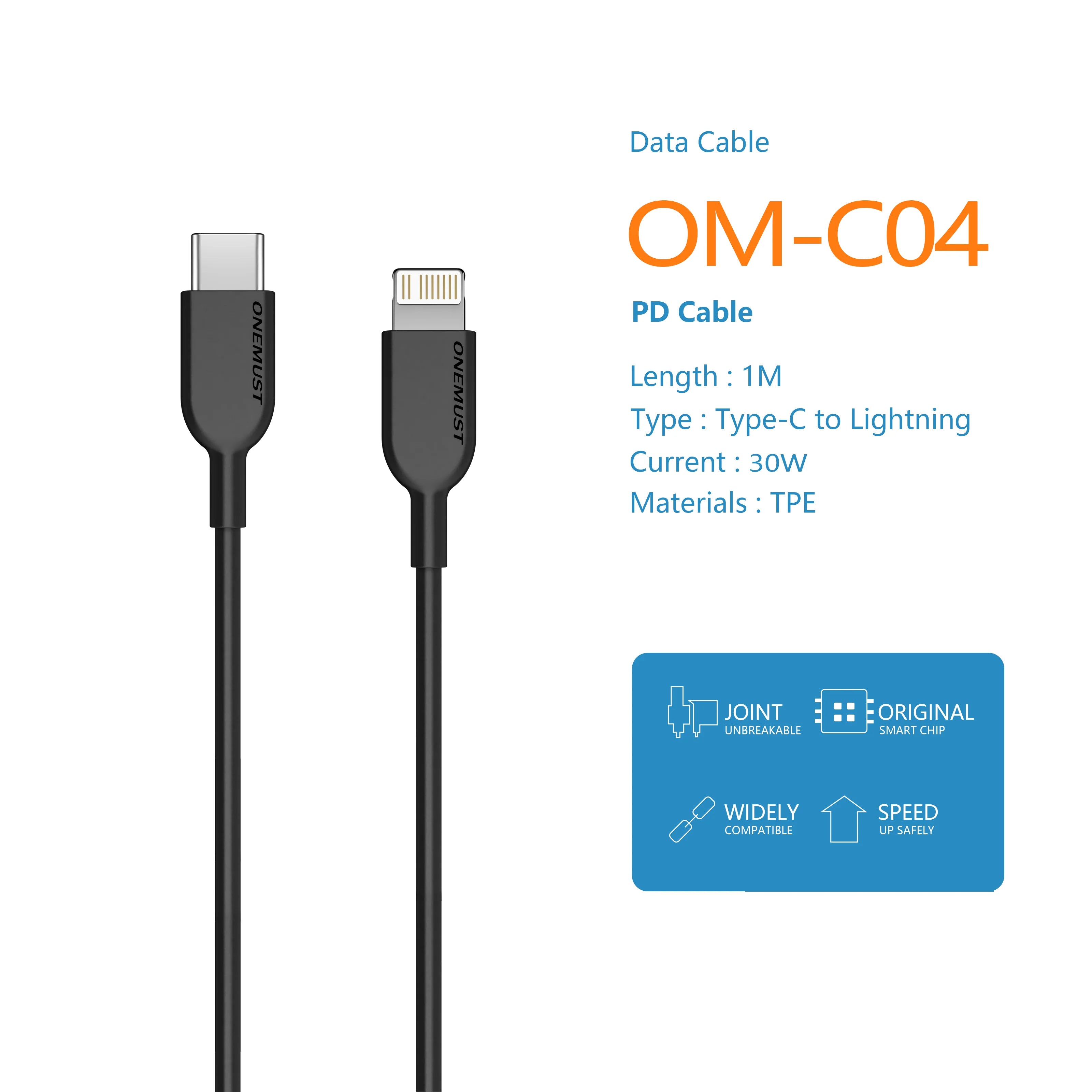 Onemust OM-C04 USB-C to Lightning PD Cable 1M - 30W