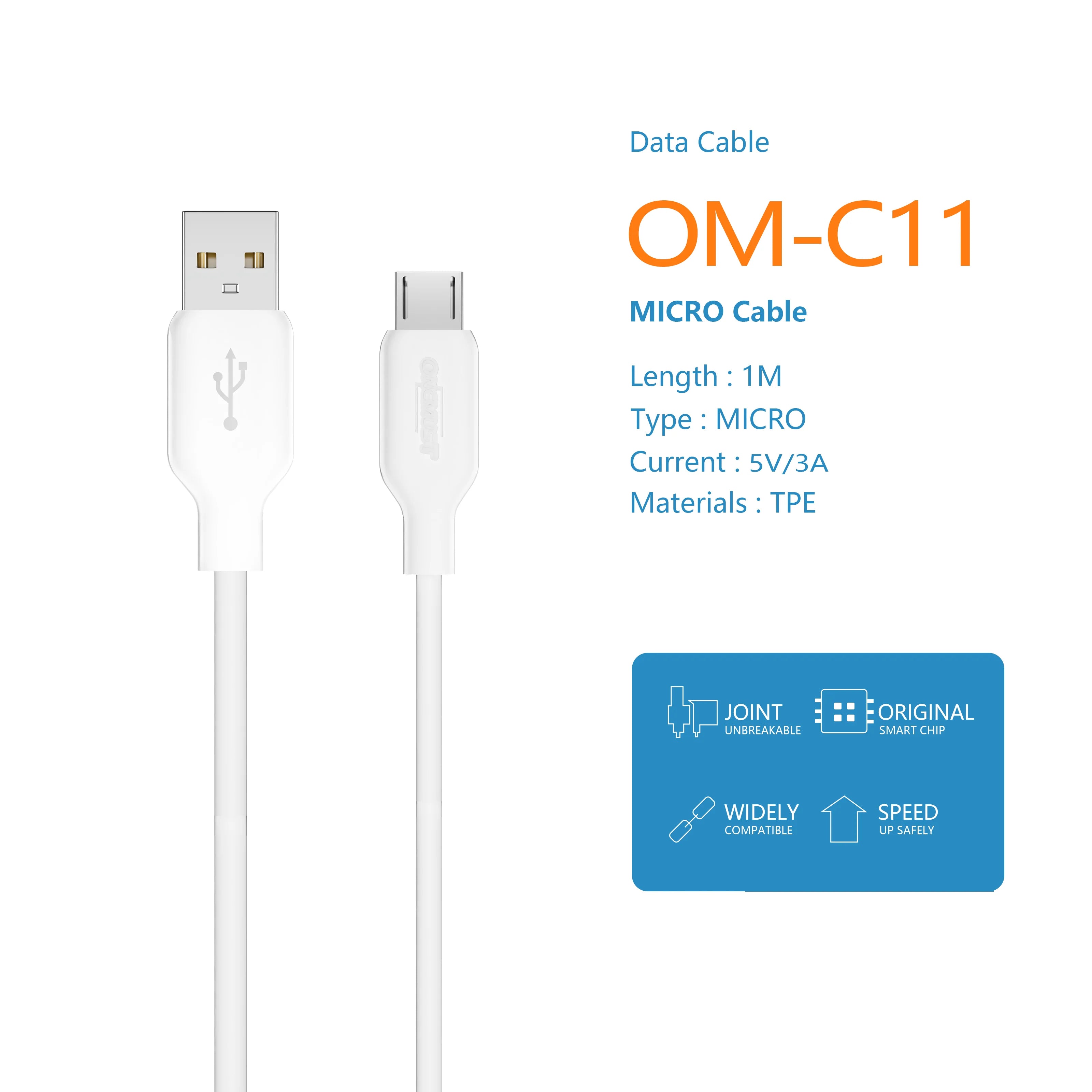 Onemust OM-C11 USB-A to Micro USB Data Cable 1M - White