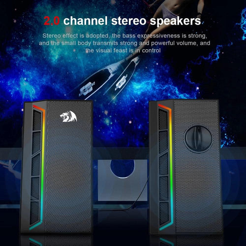 Redragon GS580 Calliope RGB Gaming Desktop Speakers – 2.0 Channel Stereo, 5Wx2, Independent Volume Knob, USB Powered + 3.5mm AUX – Black