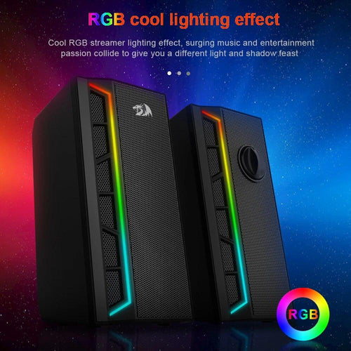 Redragon GS580 Calliope RGB Gaming Desktop Speakers – 2.0 Channel Stereo, 5Wx2, Independent Volume Knob, USB Powered + 3.5mm AUX – Black