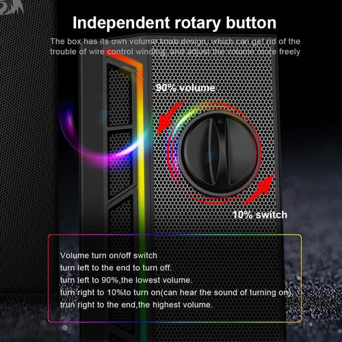 Redragon GS580 Calliope RGB Gaming Desktop Speakers – 2.0 Channel Stereo, 5Wx2, Independent Volume Knob, USB Powered + 3.5mm AUX – Black