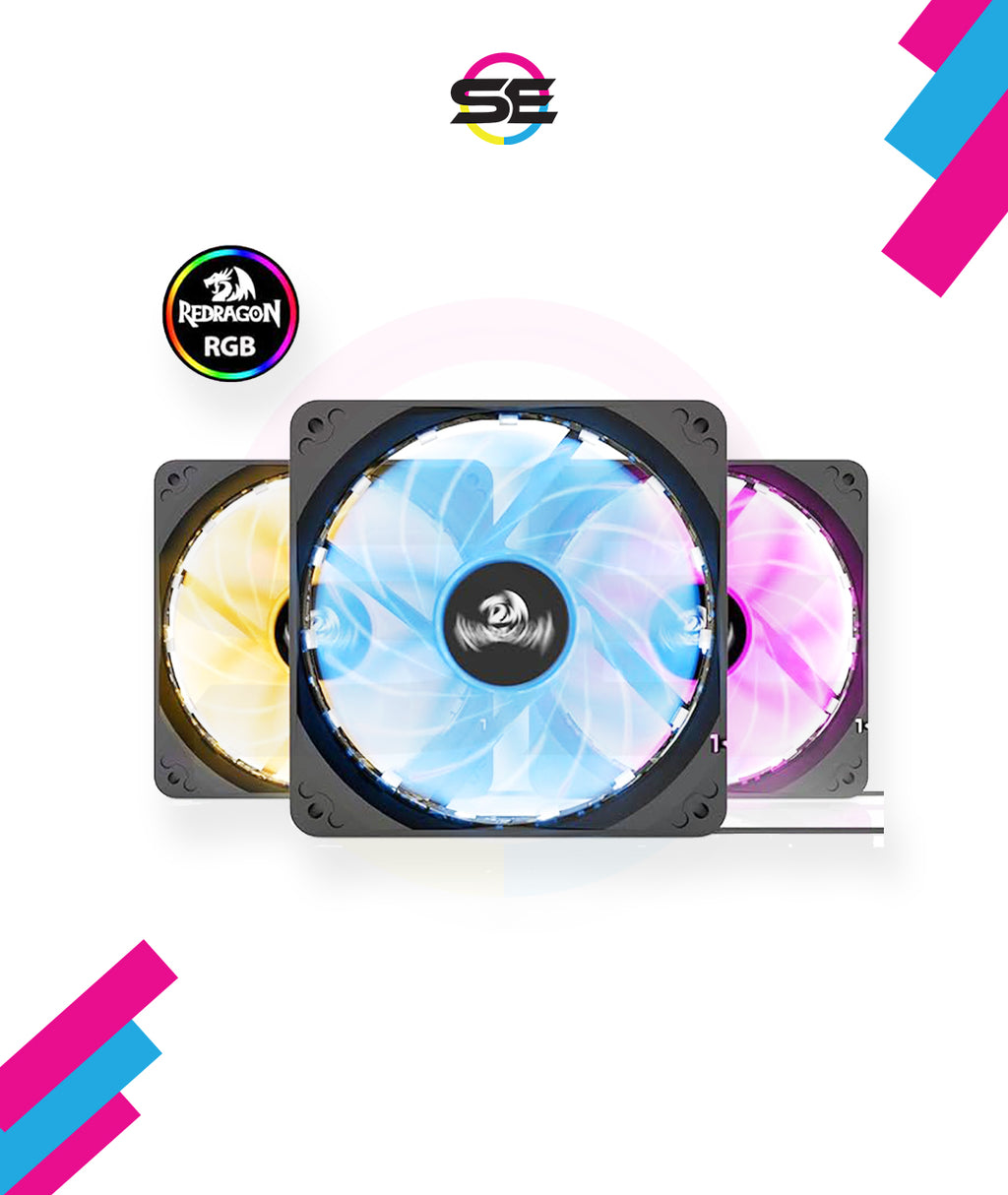 Redragon 120mm RGB Case Fan 3-Pack – 15 LEDs, 7 Colors, 1200 RPM, Super Quiet High Airflow, Wireless Remote Fan Speed Control, 6-PIN Connector – Black